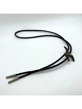 Eagle Bolo Tie With Tarnished Patina On Black Braided Cord Western Cowboy Style